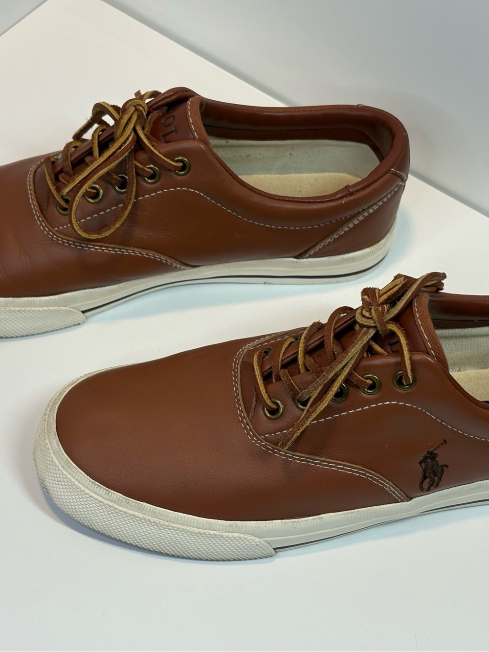 Polo by Ralph Lauren Brown Leather Vaughn Sneakers with White Sole Men 9D